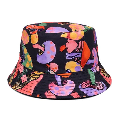Unisex Bucket Hat For Women Wen Fashion Sun-Proof Hat Reversible Mushroom Print Bucket Hat