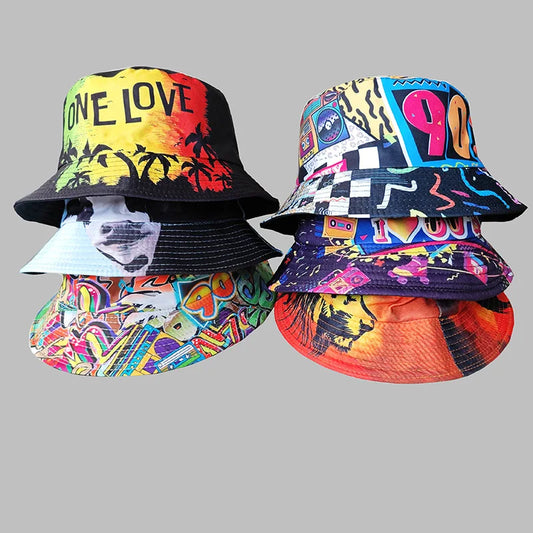 New Fashion Graffiti Sunscreen Bucket Hats Fashion Letter Print Fisherman
