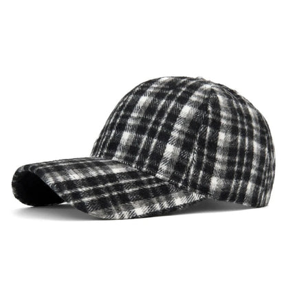Hats For Men And Women New Classic Plaid Baseball Cap Hard-Brimmed Face-Slimming
