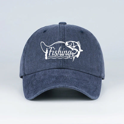 Classic Fishing Quote Print Washed Baseball Cap