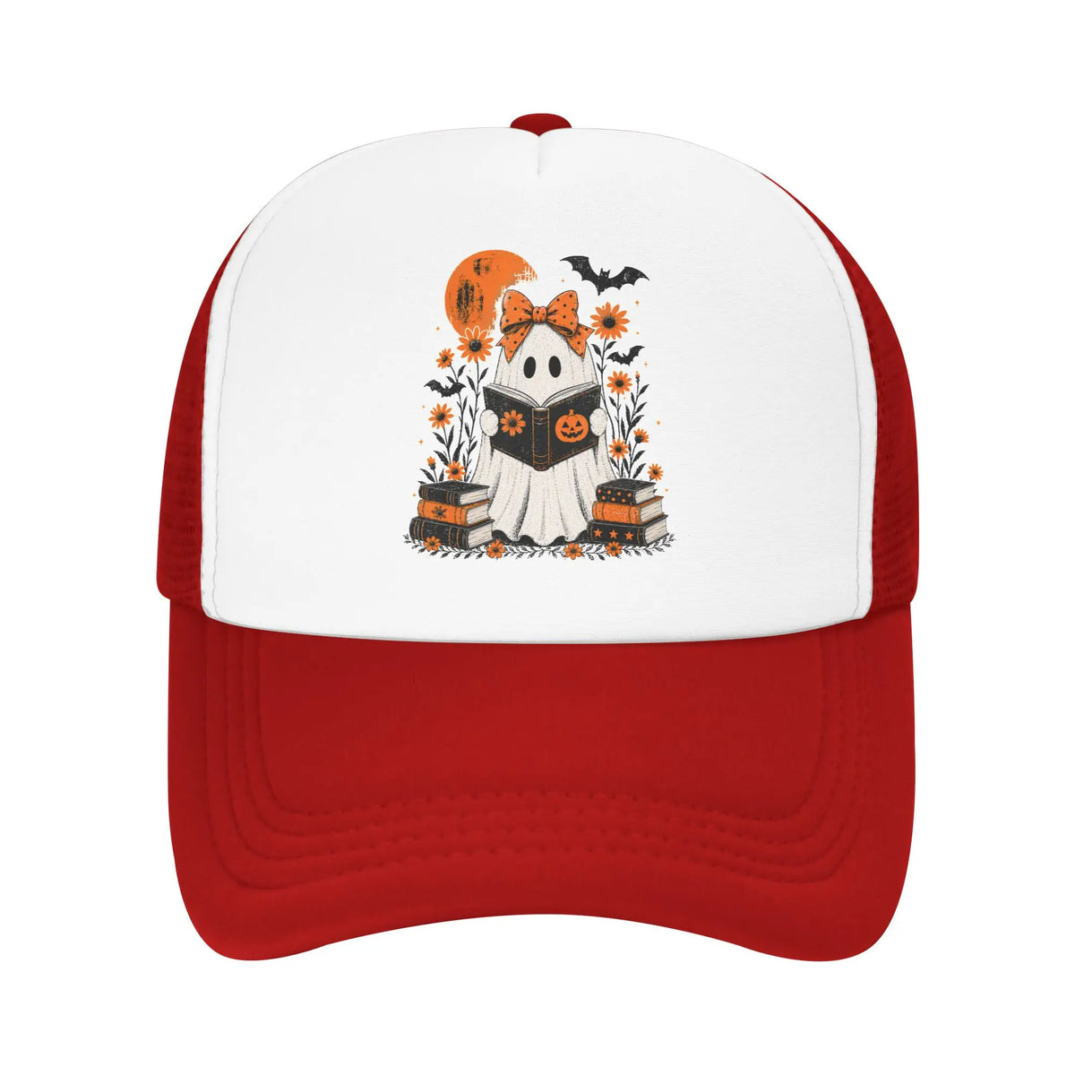 Halloween Ghost Reading Book Mesh Baseball Caps