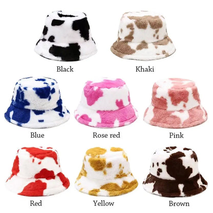 Outdoor Cow Stripe Bucket Hat Warm Fisherman Cap Casual Soft Panama Hat Men Women