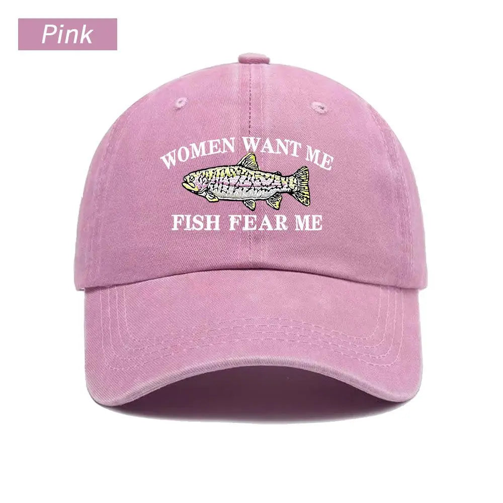 Women Want Me Fish Fear Me Washed Baseball Cap