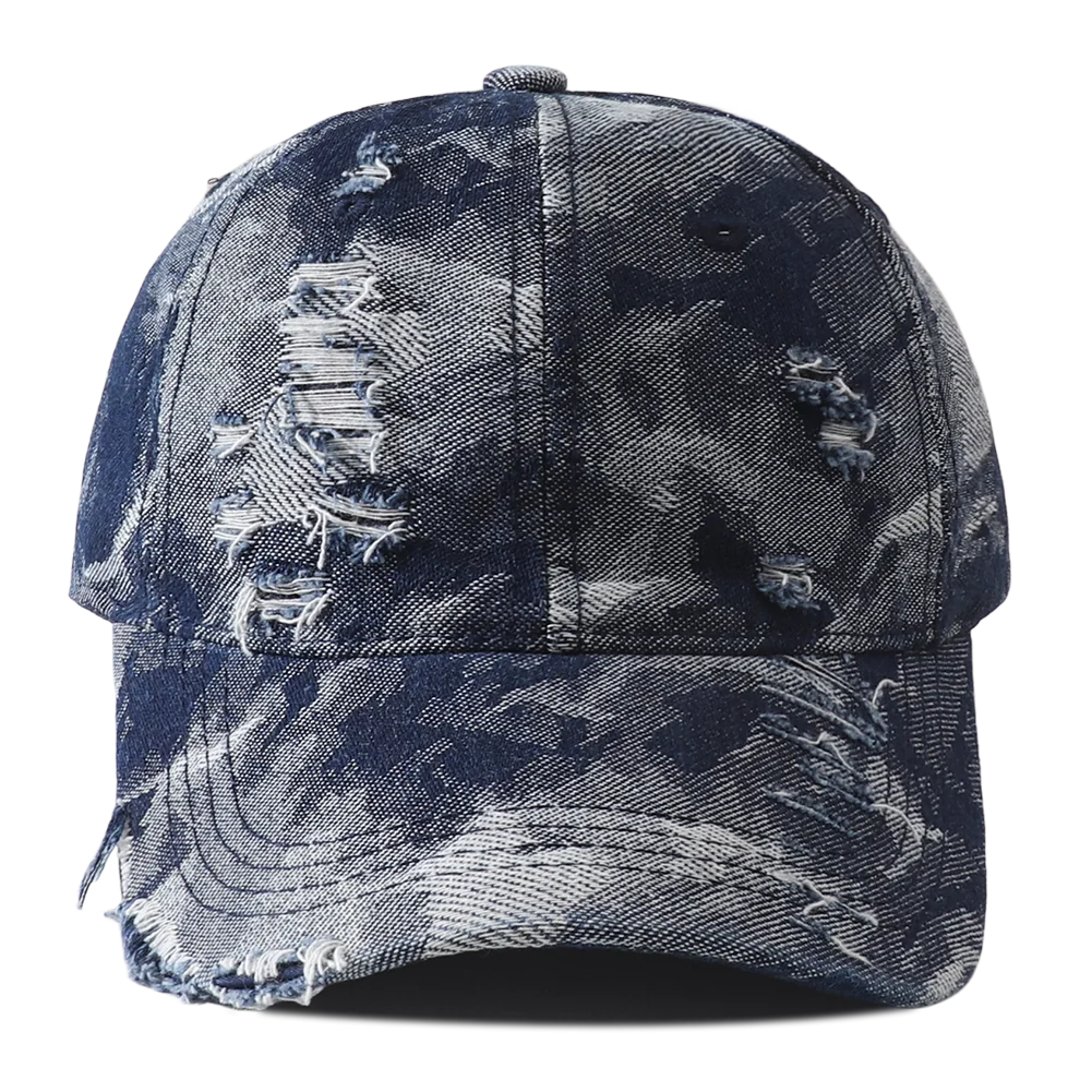 Vintage Distressed Denim Baseball Cap Hip Hop Streetwear Washed Ripped