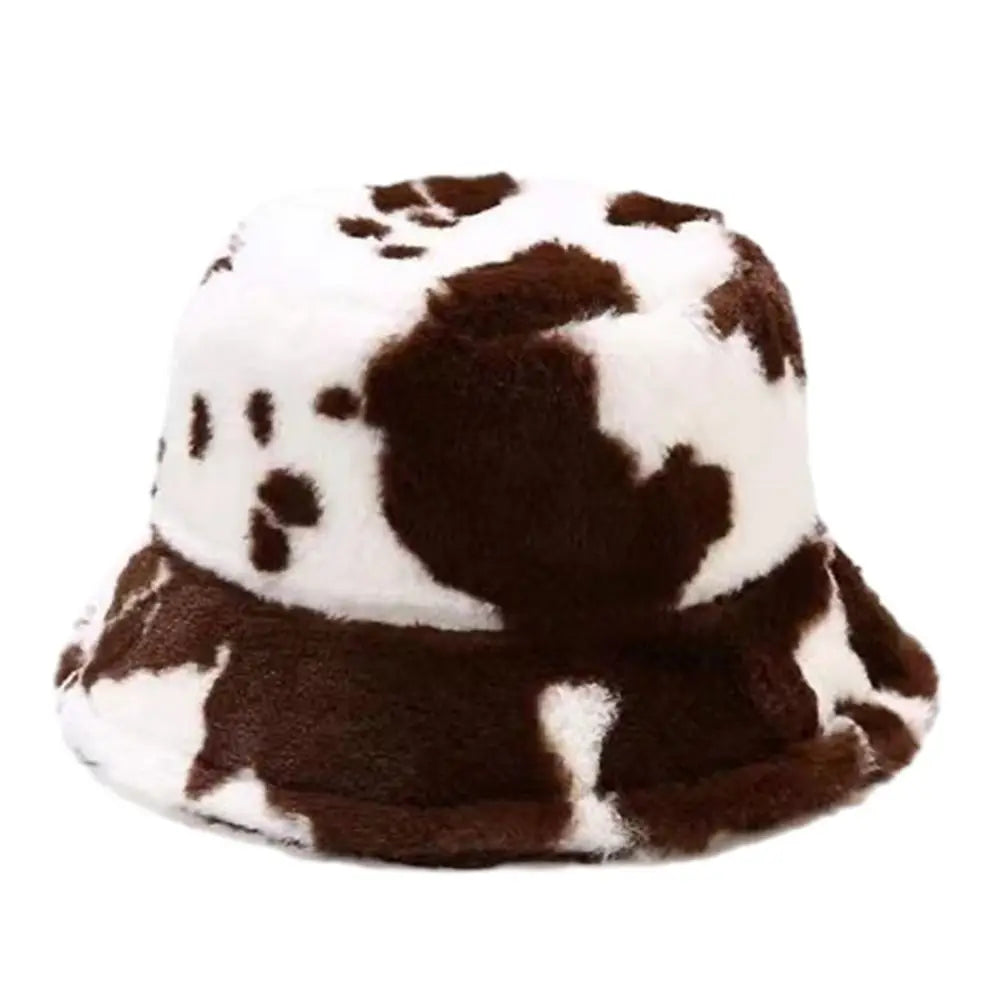 Outdoor Cow Stripe Bucket Hat Warm Fisherman Cap Casual Soft Panama Hat Men Women