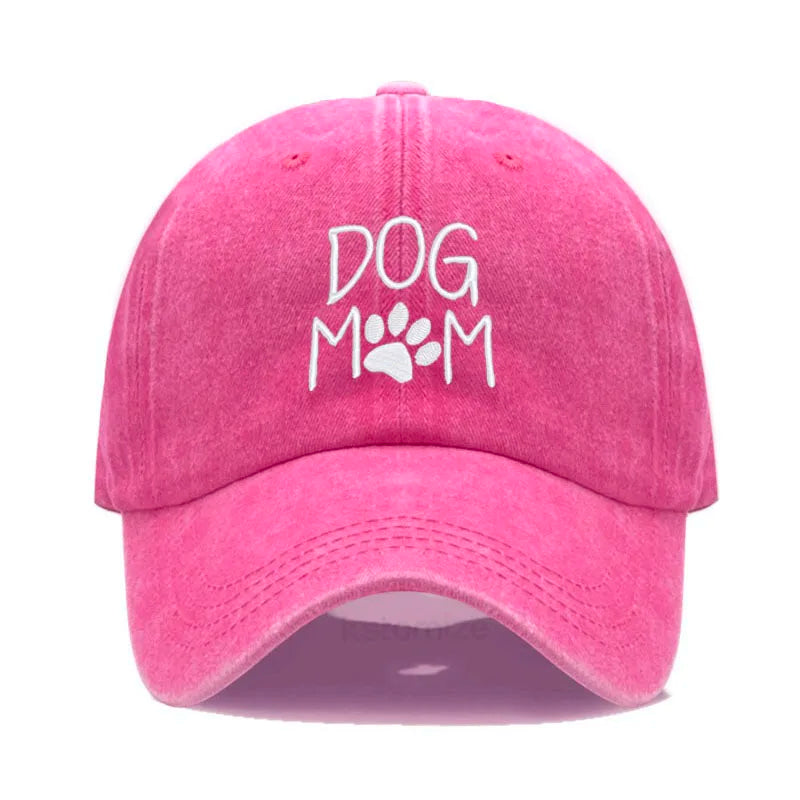 Vintage Washed Cotton DoG MOM Embroidery Baseball Cap For Men Women