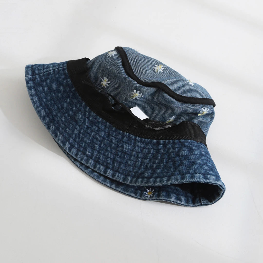 Unisex Hats Daisy Embroidery Simple Fashionable Trendy Versatile Korean Cowboy Bucket Hats