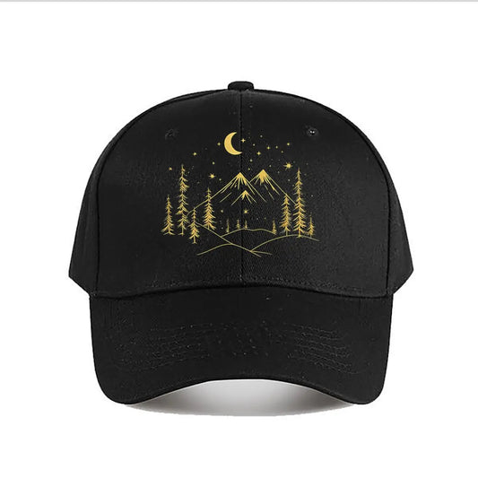 Pink Vintage Baseball Cap Mountain Moon Tree