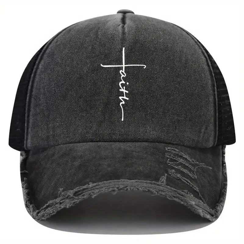 Sponge Washed Cotton Faith Print Baseball Cap Tourism Leisur