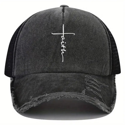 Sponge Washed Cotton Faith Print Baseball Cap Tourism Leisur