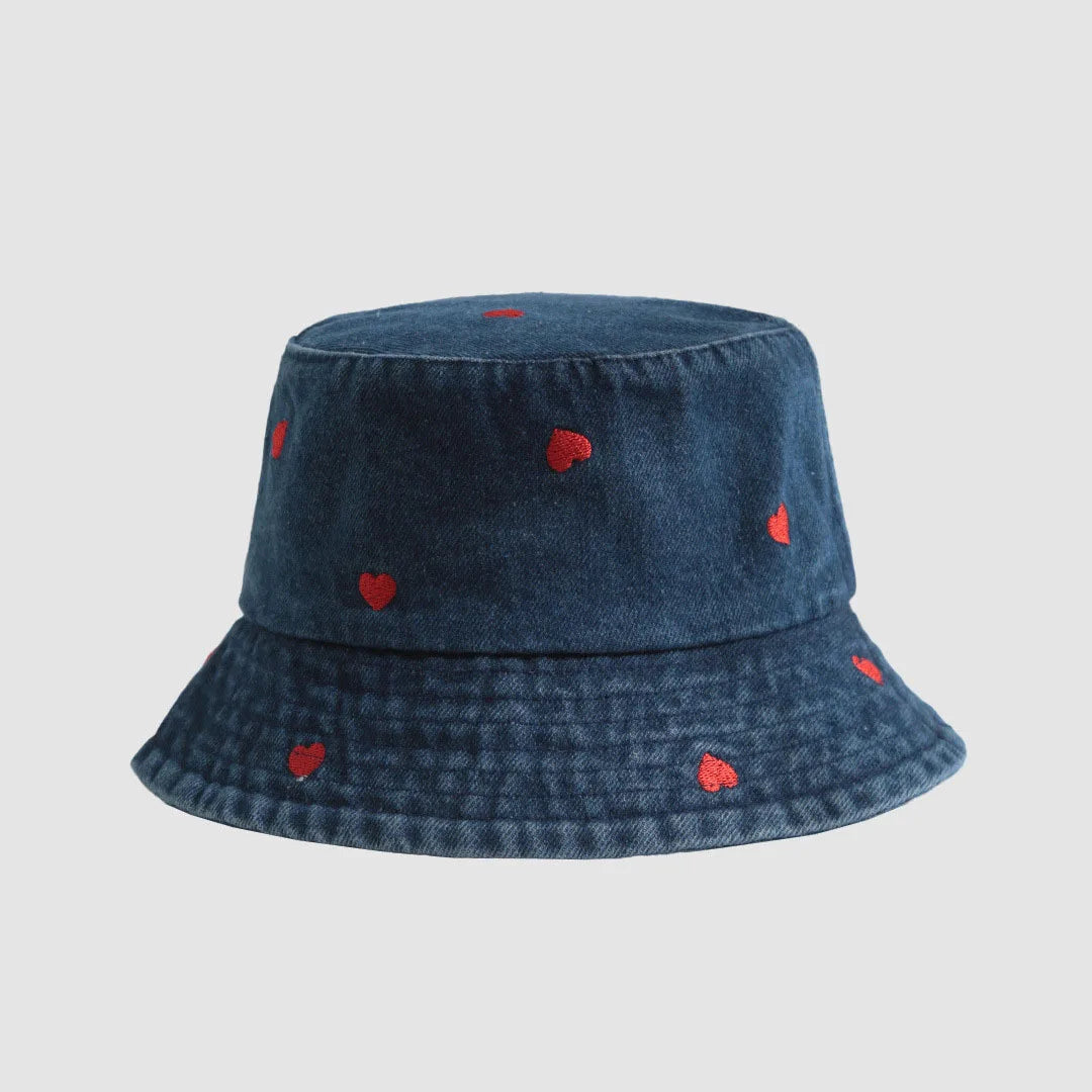 Emboridery Denim Bucket Hat Summer Travel Beach Sun Hats  for Women Men