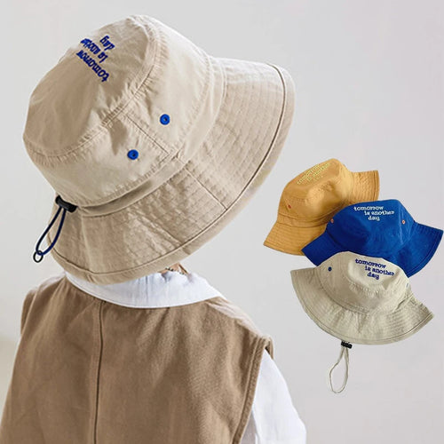 Summer Quick-Dry Baby Children Bucket Hat Solid Color Letter Kids Fisherman