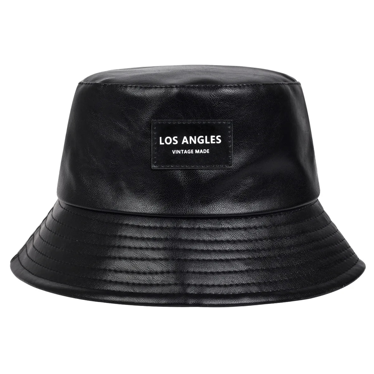 Unisex LOS ANGELES Label Personality Pu Leather Bucket Hats Fishermen Caps