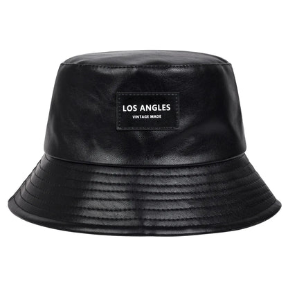 Unisex LOS ANGELES Label Personality Pu Leather Bucket Hats Fishermen Caps