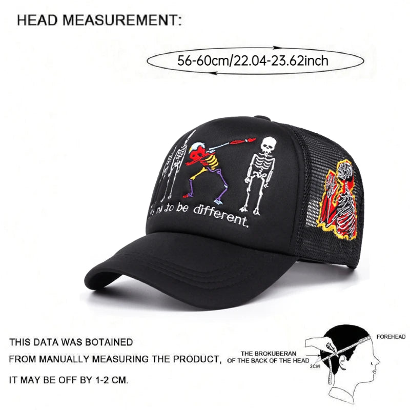 Five Skeleton Side Prayer Embroidery Trendy Retro Hip Hop Hat Men Baseball Hat