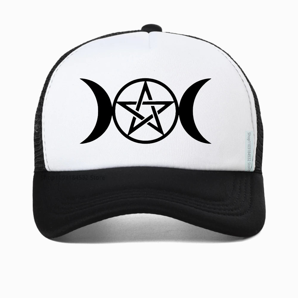 Triple Moon Goddess Wicca Pentacle Cartoon Baseball Cap