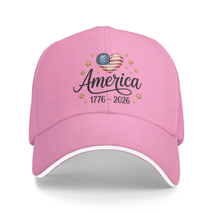 Flag Heart 1776 2026 July 4th 250th Birthday Sun Baseball Cap
