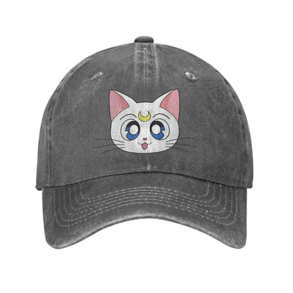 Washed Baseball Cap S-Sailor M-Moon Anime Art Cat Baseball Caps