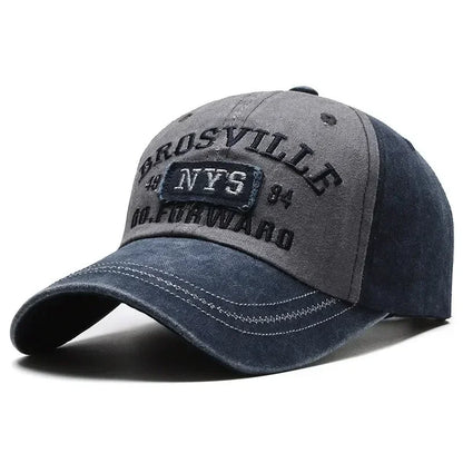 Four Seasons Men Baseball Cap Casual Distressed Cotton Letter Embroidered Cap Bent Brim Dome