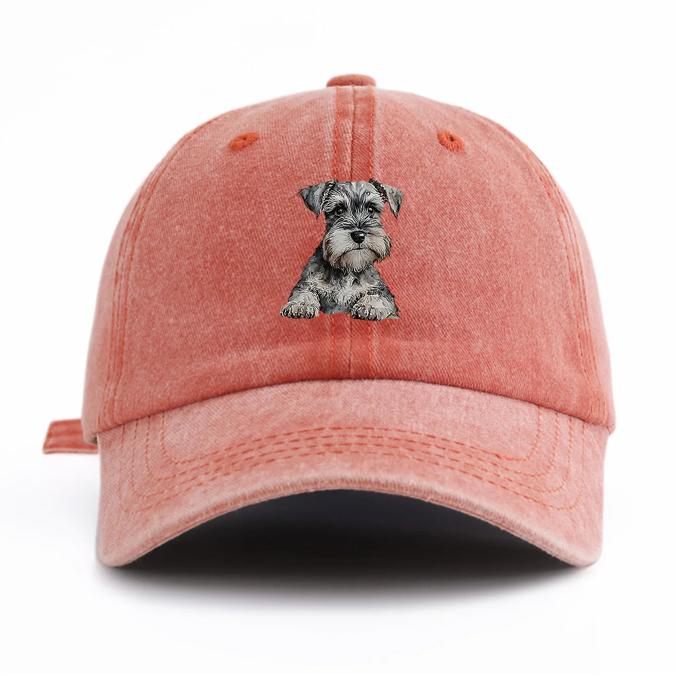 Schnauzer Print Washed Baseball Cap For Adults