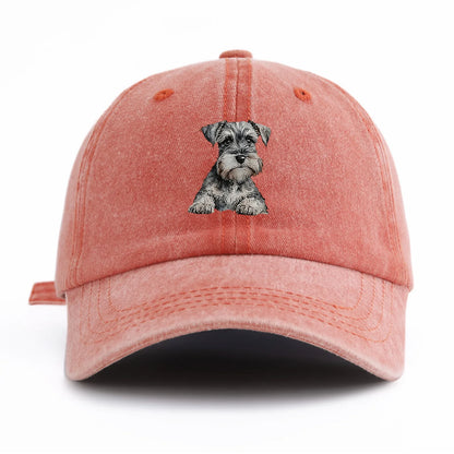 Schnauzer Print Washed Baseball Cap For Adults