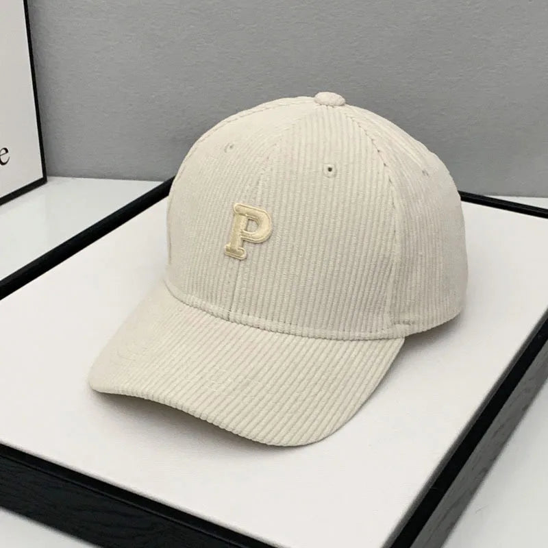 Autumn And Winter Warm Corduroy Baseball Cap With Letter Stickers
