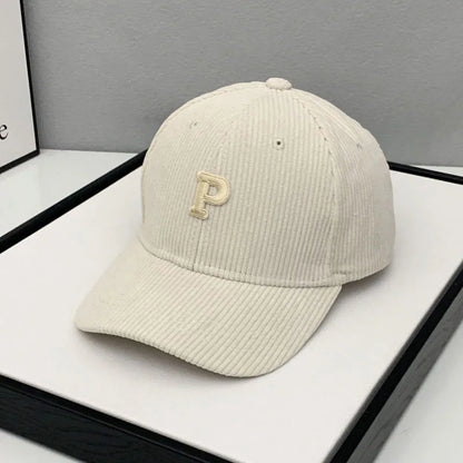 Autumn And Winter Warm Corduroy Baseball Cap With Letter Stickers