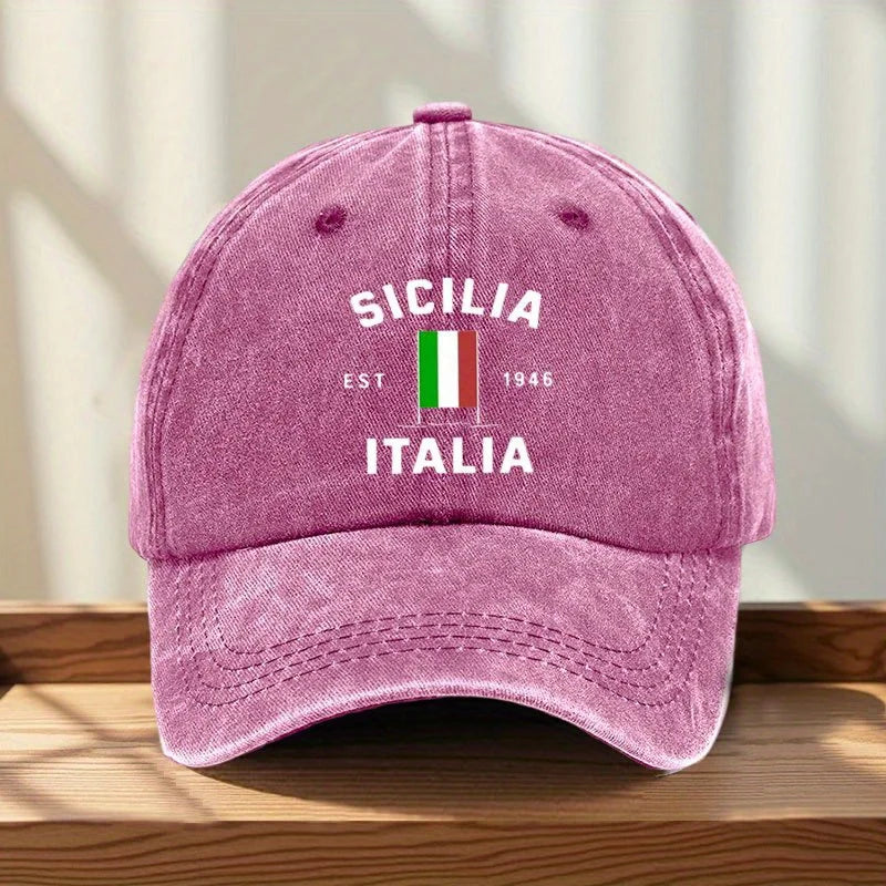 Italian Flag Baseball Cap MAROON With Sicily EST 946
