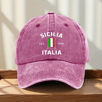 Italian Flag Baseball Cap MAROON With Sicily EST 946