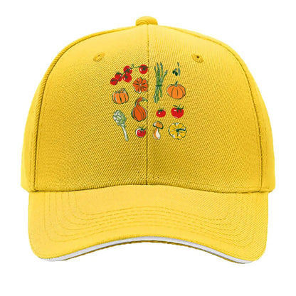 Vegetable Fruit Tomato Pumpkin Asparagus Artichoke Mushroom Olive Illustration Baseball Cap