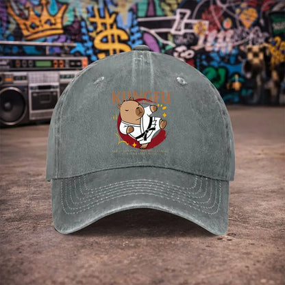 Kung Fu Capybara Washed Baseball Cap