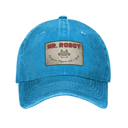 Computer With Sourires Anime Funny Mr Robot Custom Retro Cowboy Washed Baseball Caps For Men