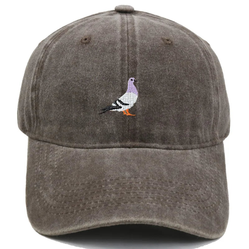 Vintage Washed Pigeon Bird Embroidery Baseball Cap