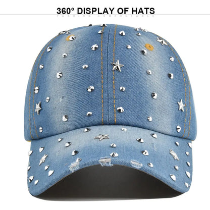 Denim Baseball Cap Washed Hat Vintage Rivet Star Sunshade Snapback Hats