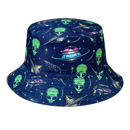 New Cartoon Alien Pattern Fisherman Hat, Stylish Bucket Hat