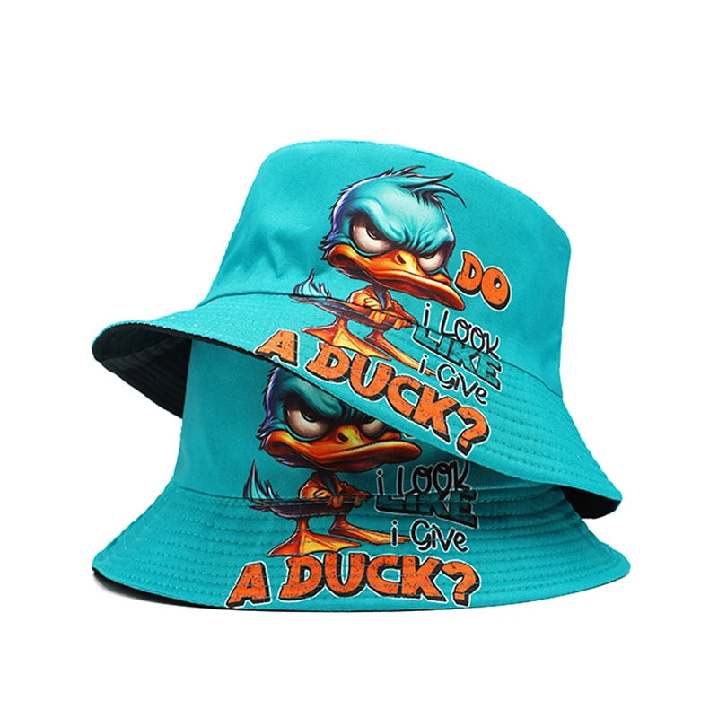 Bucket Hat Cartoon Duck Print Pattern Fisherman Hats For Men Woman