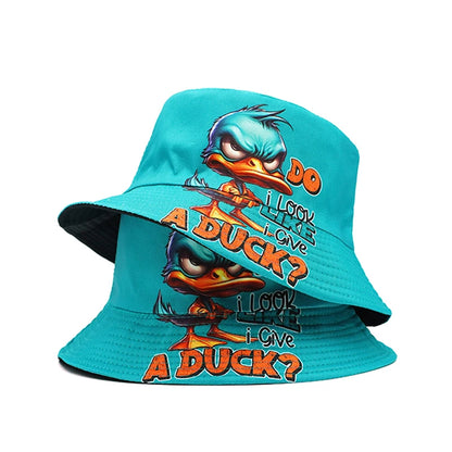 Bucket Hat Cartoon Duck Print Pattern Fisherman Hats For Men Woman