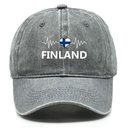 Heart-shaped  Finland Flag Snapback Baseball Cap Distressed Strap