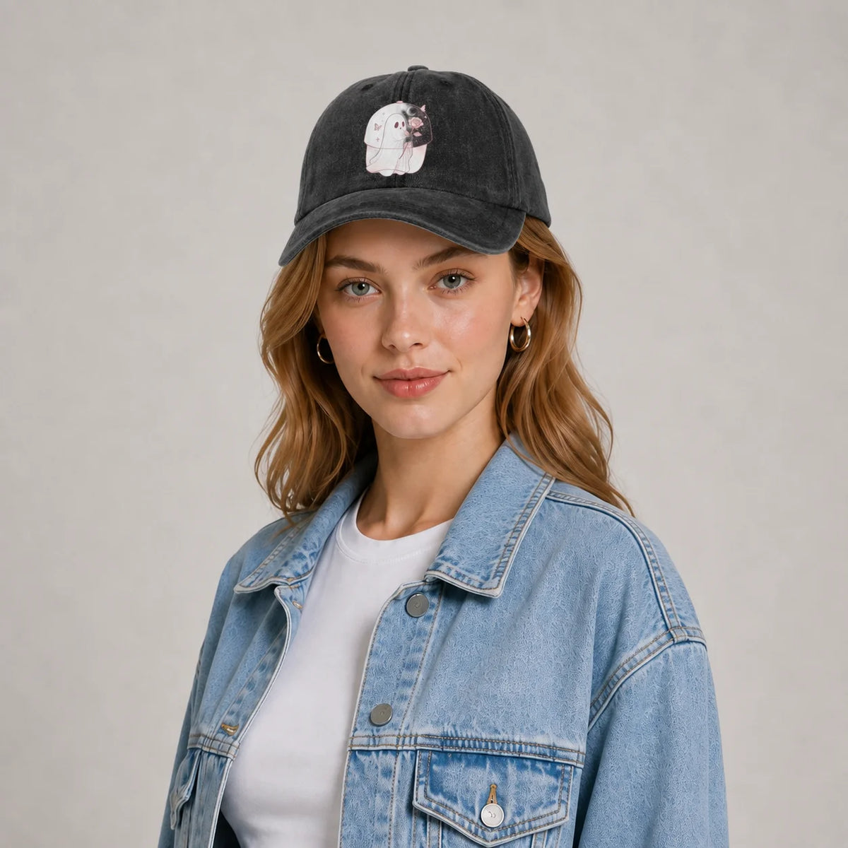 Cute Moon Ghost Graphic Baseball Cap