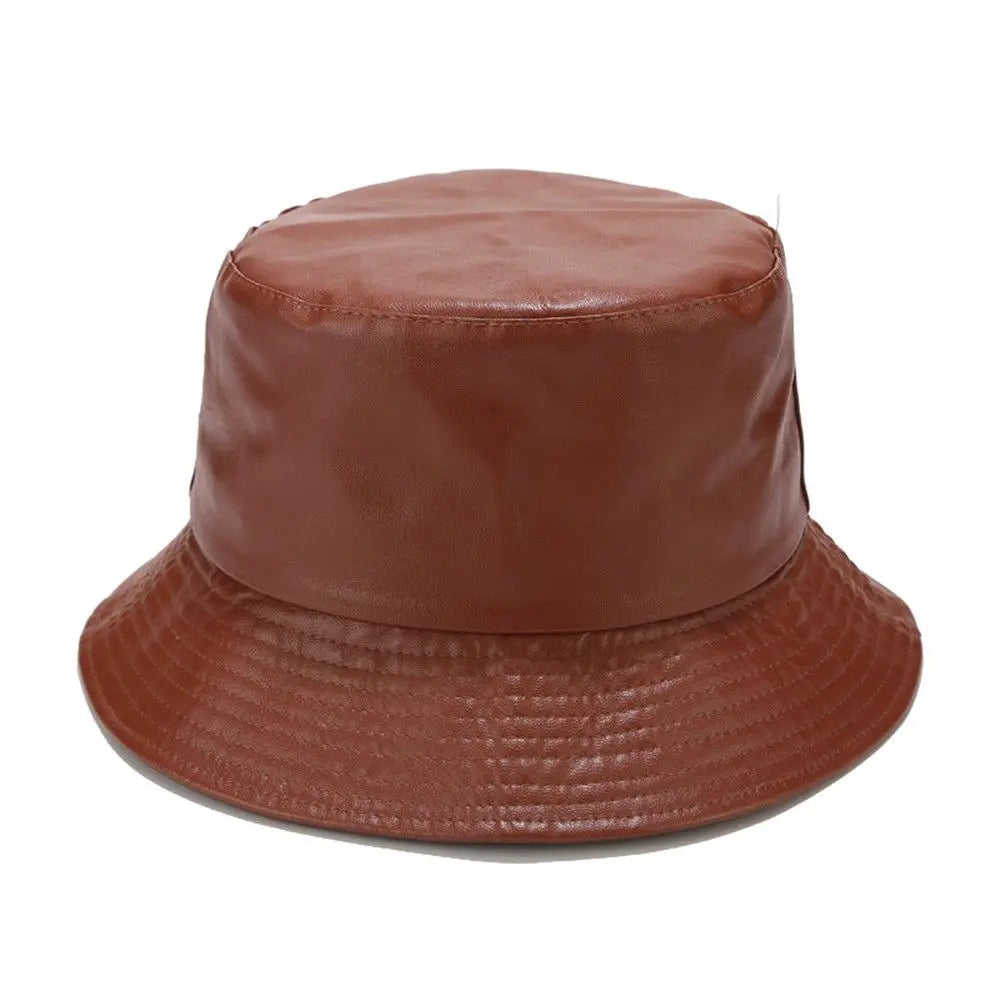 Fashion Bucket Hat PU Leather Fishing Cap Hiking Hat Hip-Hop Hat For Women and Men