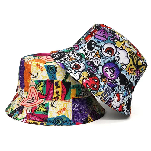 Unisex Cartoon Panama Bucket Hats Animal Letter Print For Women Men