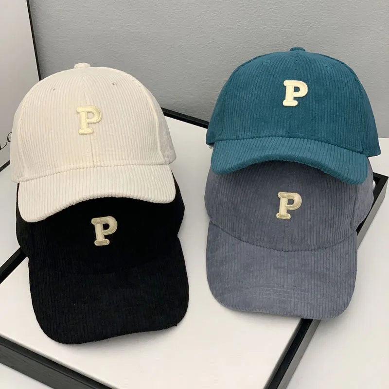 Autumn And Winter Warm Corduroy Baseball Cap With Letter Stickers