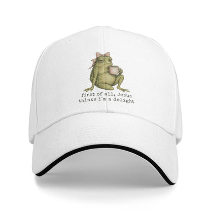 First of All Jesus Thinks I'm A Delight Frog Meme Baseball Caps