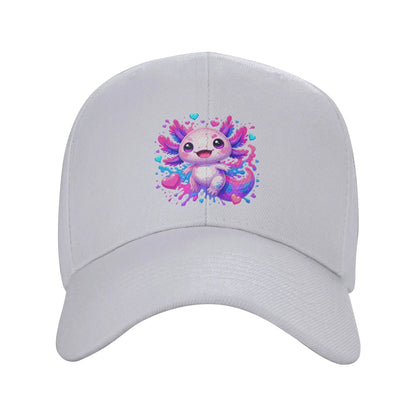1 Piece Cute Kawaii Axolotl with Colorful Hearts Splash Baseball Cap