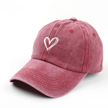 Baseball Cap Peach Heart Embroidered Wash Denim