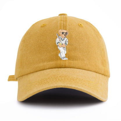 Baseball Bear Print Washed Baseball Cap