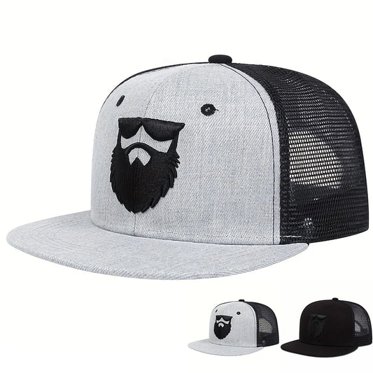 Unisex Uncle Beard Embroidery Hip-hop Net Hats