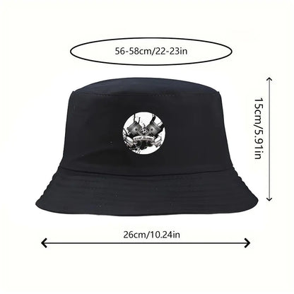 Black Bucket Hat with Cool Print, Summer Fisherman Fishing Hat