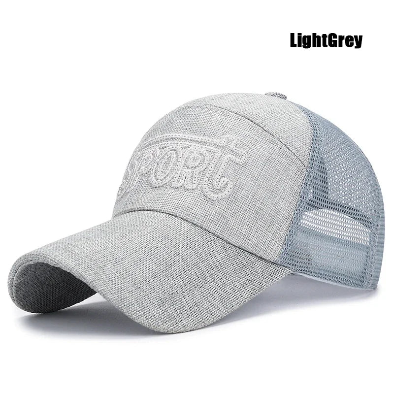 New Fashion Outdoor Sport Baseball Cap Linen Mesh Fabric Embroidery