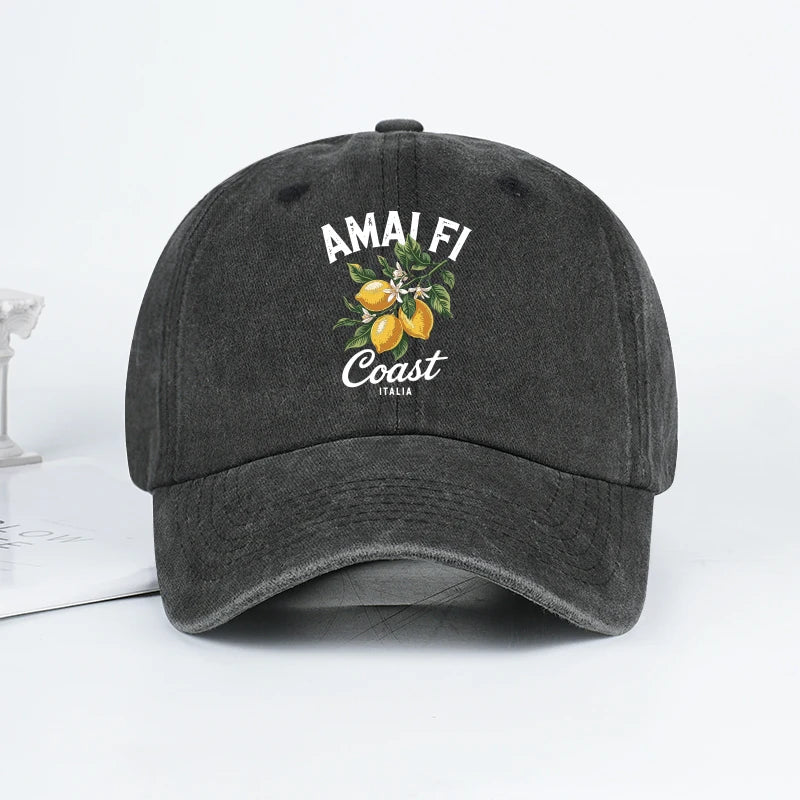 Vintage Amalfi Coast Lemon Print Washed Baseball Cap